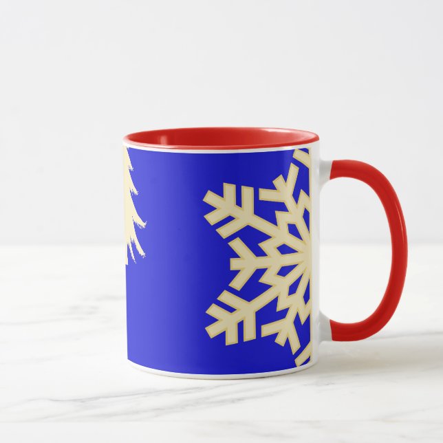 Blue Christmas with Cream Snowflakes Mug (Right)