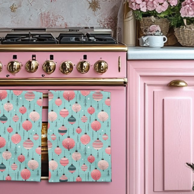 Blue Christmas with Pink Ornaments Kitchen Towel (Creator Uploaded)
