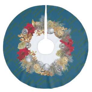BLUE Christmas Wreath Brushed Polyester Tree Skirt
