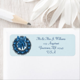Blue Christmas Wreath Return Address Label