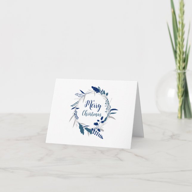 Blue Christmas Wreath, Seasonal Customer Thank You Card (Front)