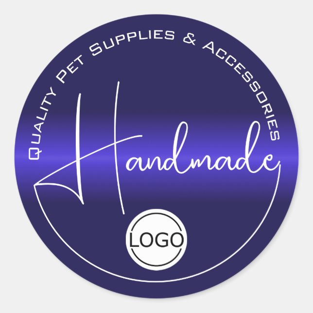Blue Chrome Colour Gradient Handmade Logo Template Classic Round Sticker (Front)