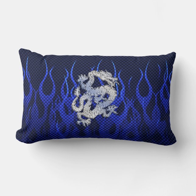 Blue Chrome like Dragon Carbon Fibre Style Lumbar Cushion (Front)