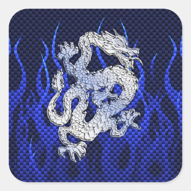 Blue Chrome like Dragon Carbon Fibre Style Square Sticker (Front)