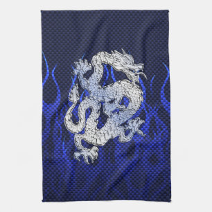 Blue Chrome like Dragon Carbon Fibre Style Tea Towel