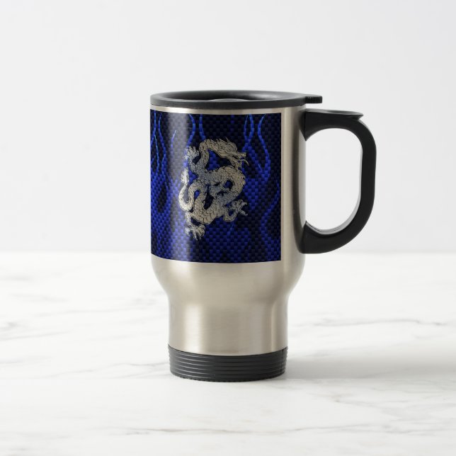 Blue Chrome like Dragon Carbon Fibre Style Travel Mug (Right)