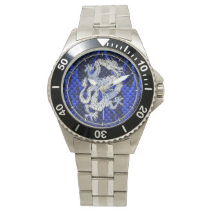 Blue Chrome like Dragon Carbon Fibre Style Watch