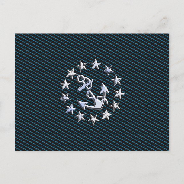 Blue Chrome Like Yacht Flag Automotive Grille Postcard (Front)