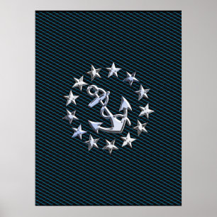 Blue Chrome Like Yacht Flag Automotive Grille Poster
