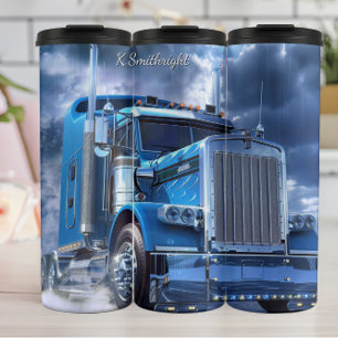 Blue Chrome Semi Truck Stormy Sky Thermal Tumbler
