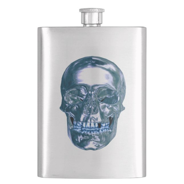 Blue Chrome Skull Flask (Front)