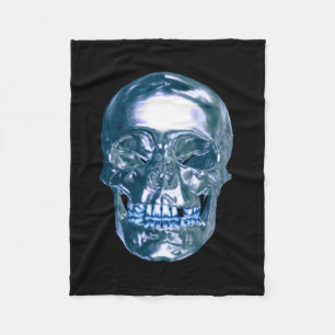 Blue Chrome Skull Fleece Blanket