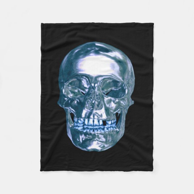 Blue Chrome Skull Fleece Blanket (Front)
