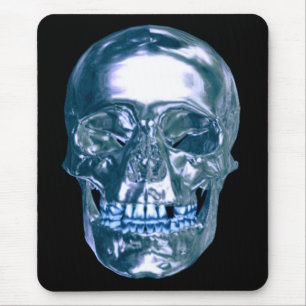 Blue Chrome Skull Mouse Pad