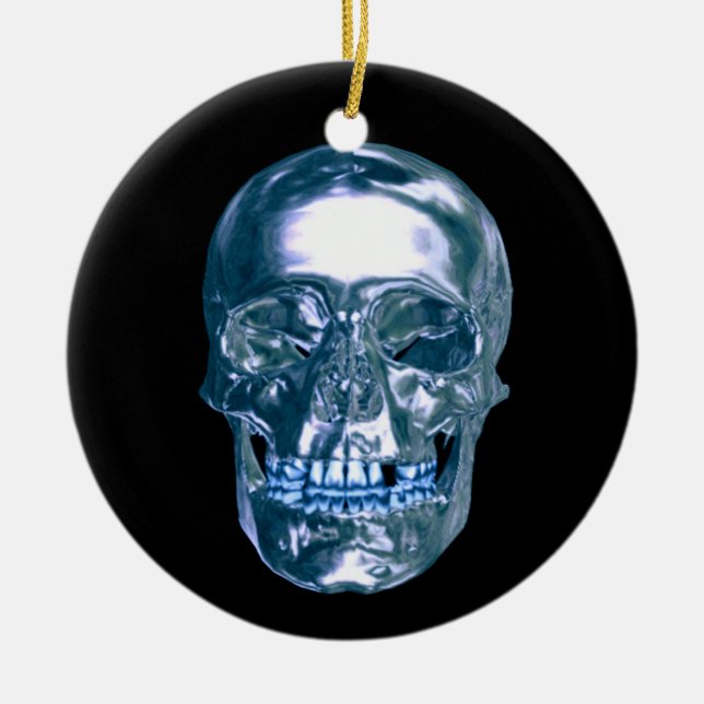 Blue Chrome Skull Ornament (Front)