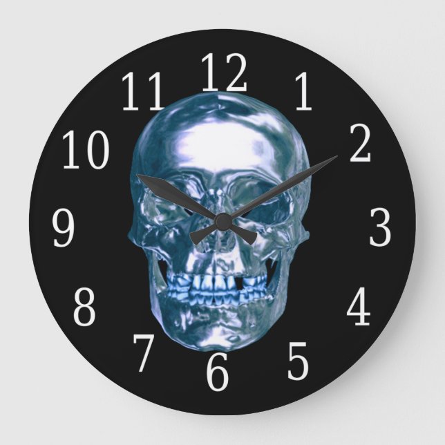 Blue Chrome Skull Round Clock (Front)