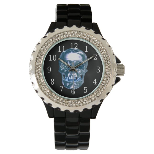 Blue Chrome Skull Watch (Front)