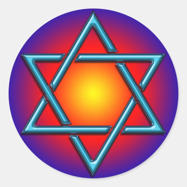 BLUE CHROME STAR OF DAVID CLASSIC ROUND STICKER (Front)