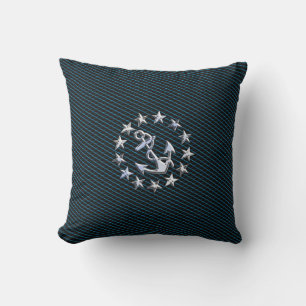 Blue Chrome Style Yacht Flag on Grille Print Cushion