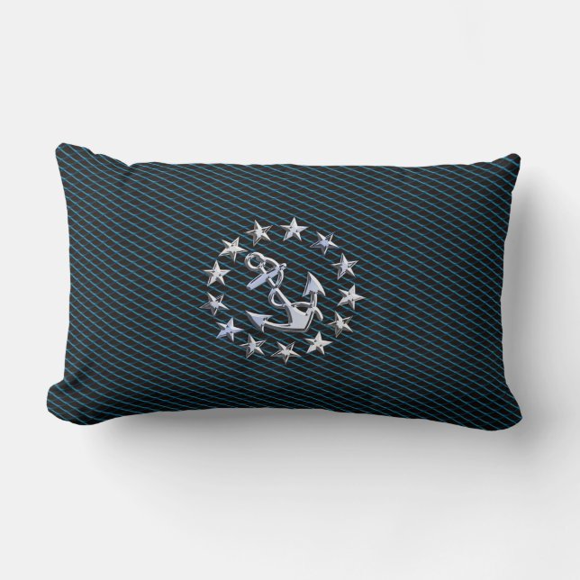 Blue Chrome Style Yacht Flag on Grille Print Lumbar Cushion (Front)