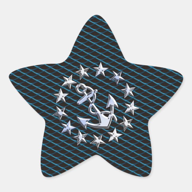 Blue Chrome Style Yacht Flag on Grille Print Star Sticker (Front)