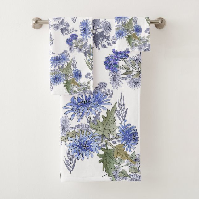 Blue chrysanthemums bath towel set (Insitu)