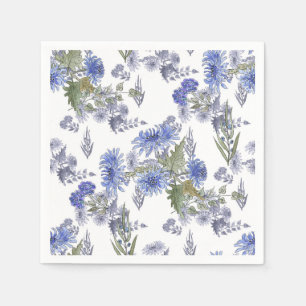Blue chrysanthemums , watercolor napkin