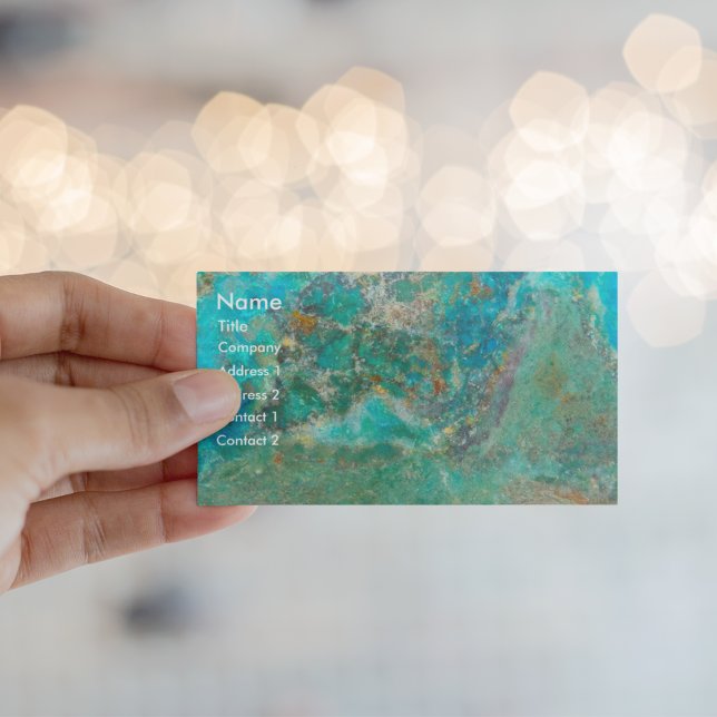 Blue Chrysocolla Mineral Stone Business Card (In Situ Hand)