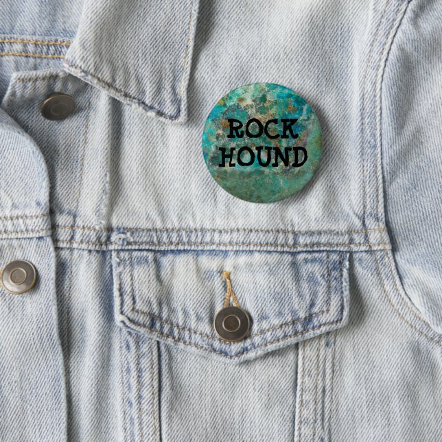 Blue Chrysocolla Mineral Stone Rock Hound 6 Cm Round Badge (In Situ)