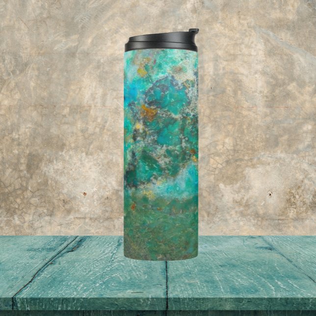Blue Chrysocolla Mineral Stone Thermal Tumbler (In Situ)