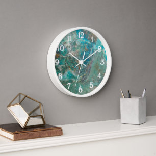Blue Chrysocolla Mineral Stone with White Numerals Wall Clock