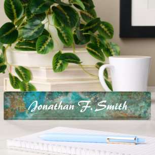 Blue Chrysocolla Stone Image Personalised Nameplate