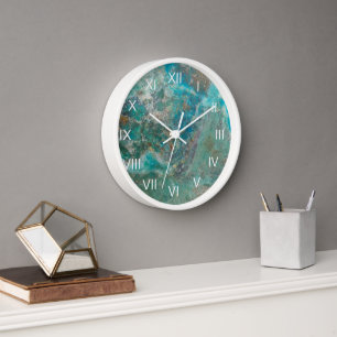 Blue Chrysocolla Stone with White Roman Numerals Clock
