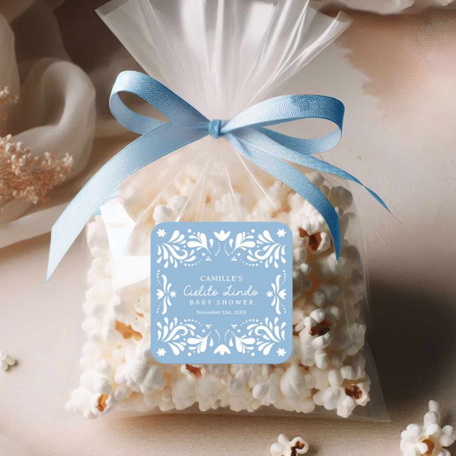 Blue Cielito Lindo Boy Baby Shower  Square Sticker (Blue Cielito Lindo Baby shower sticker)