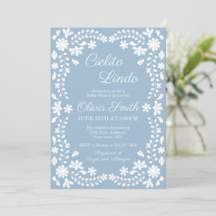 Blue Cielito Lindo Mexican Folk Art Baby Shower Invitation