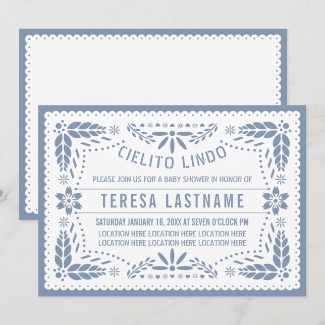 Blue Cielito Lindo papel picado baby boy shower Invitation (Front/Back)
