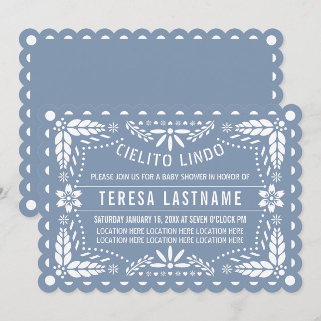 Blue cielito lindo papel picado baby boy shower invitation (Front/Back)