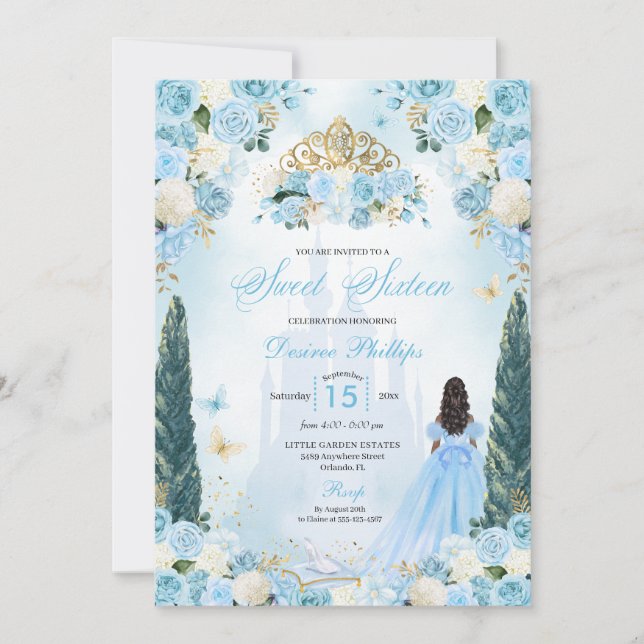 Blue Cinderella Fairytale Princess Sweet Sixteen Invitation (Front)
