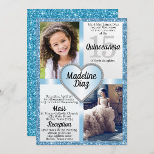 Blue Cinderella Quinceañera Invitation Cumpleaños