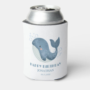 Blue Circle Bubble Cute Whale Kids Birthday Can Cooler