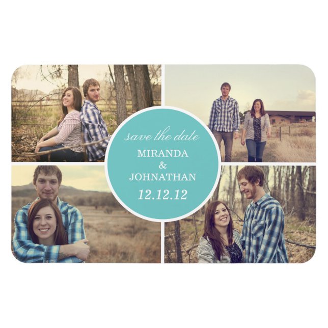 Blue Circle Design Photo Save The Date Magnet (Horizontal)