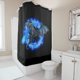Blue Circle Flame Dragon Breathing Fire Shower Curtain