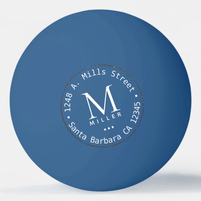blue circle monogram name & initial ping pong ball (Front)