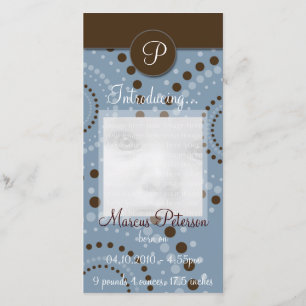 Blue Circle Pattern Baby Announcement Photo Cards