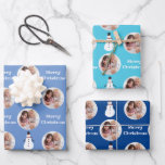 Blue Circle Photo Snowman Merry Christmas Wrapping Paper Sheet<br><div class="desc">Wrap up those gifts in style with this co-ordinated Christmas paper pack.</div>