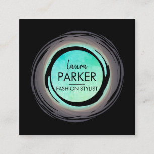 Blue Circle Watercolor Makeup Artist Elegant Square Business Card