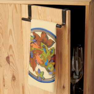 Blue Circled Fall Leaves  Tea Towel