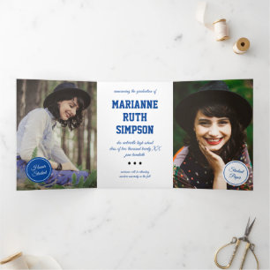 Blue Circles 5-Photo Graduation Tri-Fold Invitation
