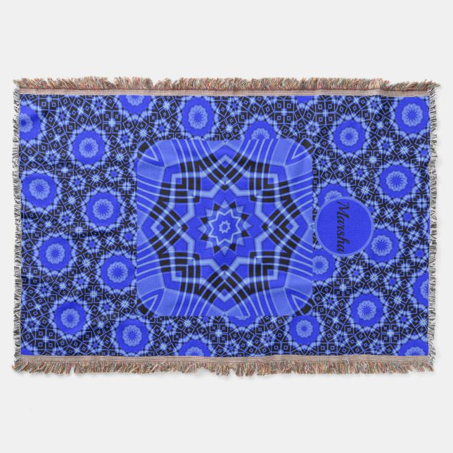 Blue Circles Abstract Flower Throw Blanket (Front)