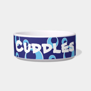 Blue Circles Dots Pattern Custom Dog Cat Pet Bowl